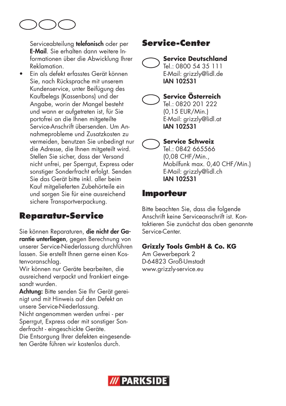 Reparatur-service, Service-center, Importeur | Parkside PSBM 500 B3 User Manual | Page 88 / 96