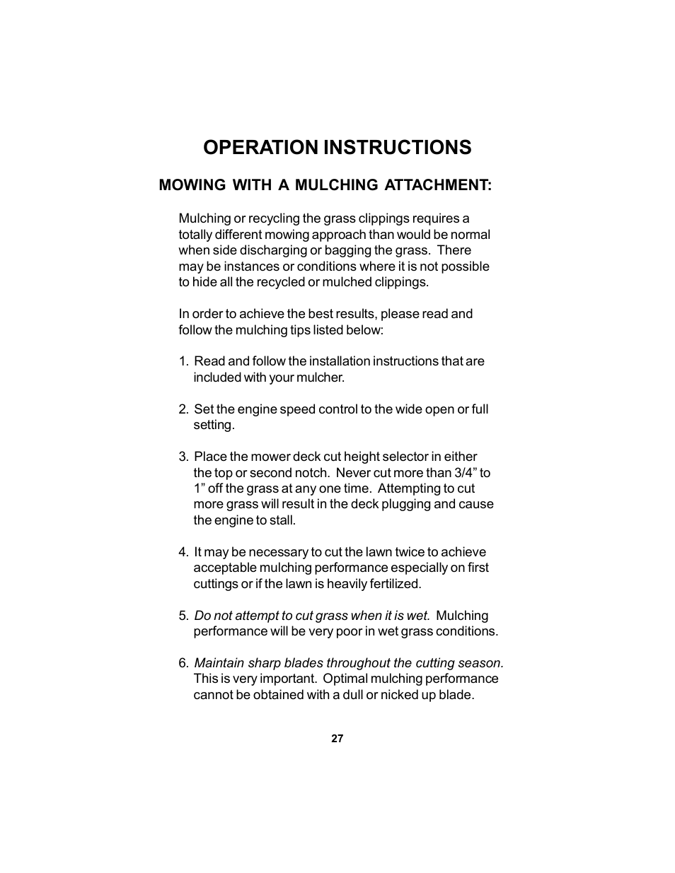 Operation instructions | Dixon Black Bear 11249-106 User Manual | Page 27 / 52