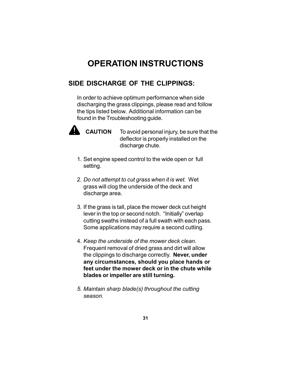 Operation instructions | Dixon Black Bear 11249-106 User Manual | Page 31 / 52