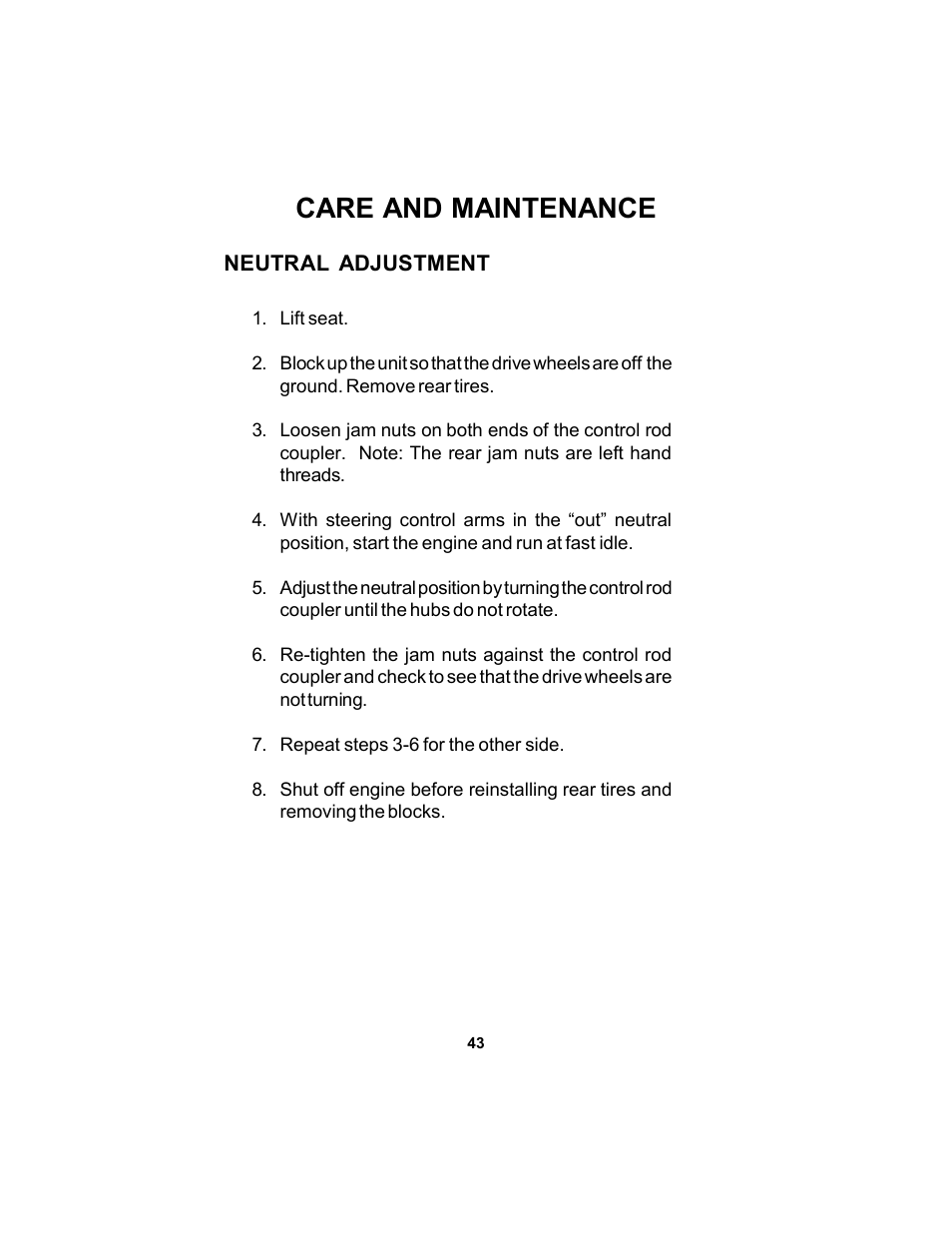 Care and maintenance | Dixon Black Bear 11249-106 User Manual | Page 43 / 52