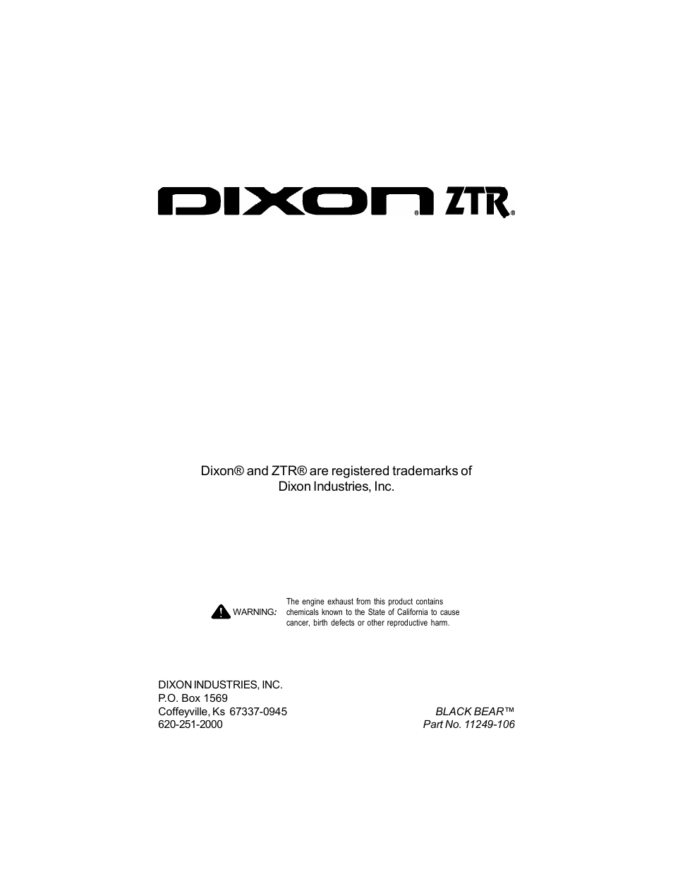 Dixon Black Bear 11249-106 User Manual | Page 52 / 52