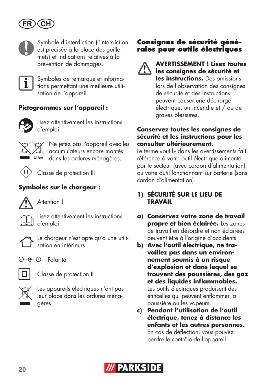 Fr ch | Parkside PSSA 3.6 C3 User Manual | Page 20 / 58