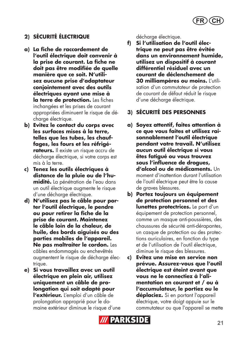 Fr ch | Parkside PSSA 3.6 C3 User Manual | Page 21 / 58