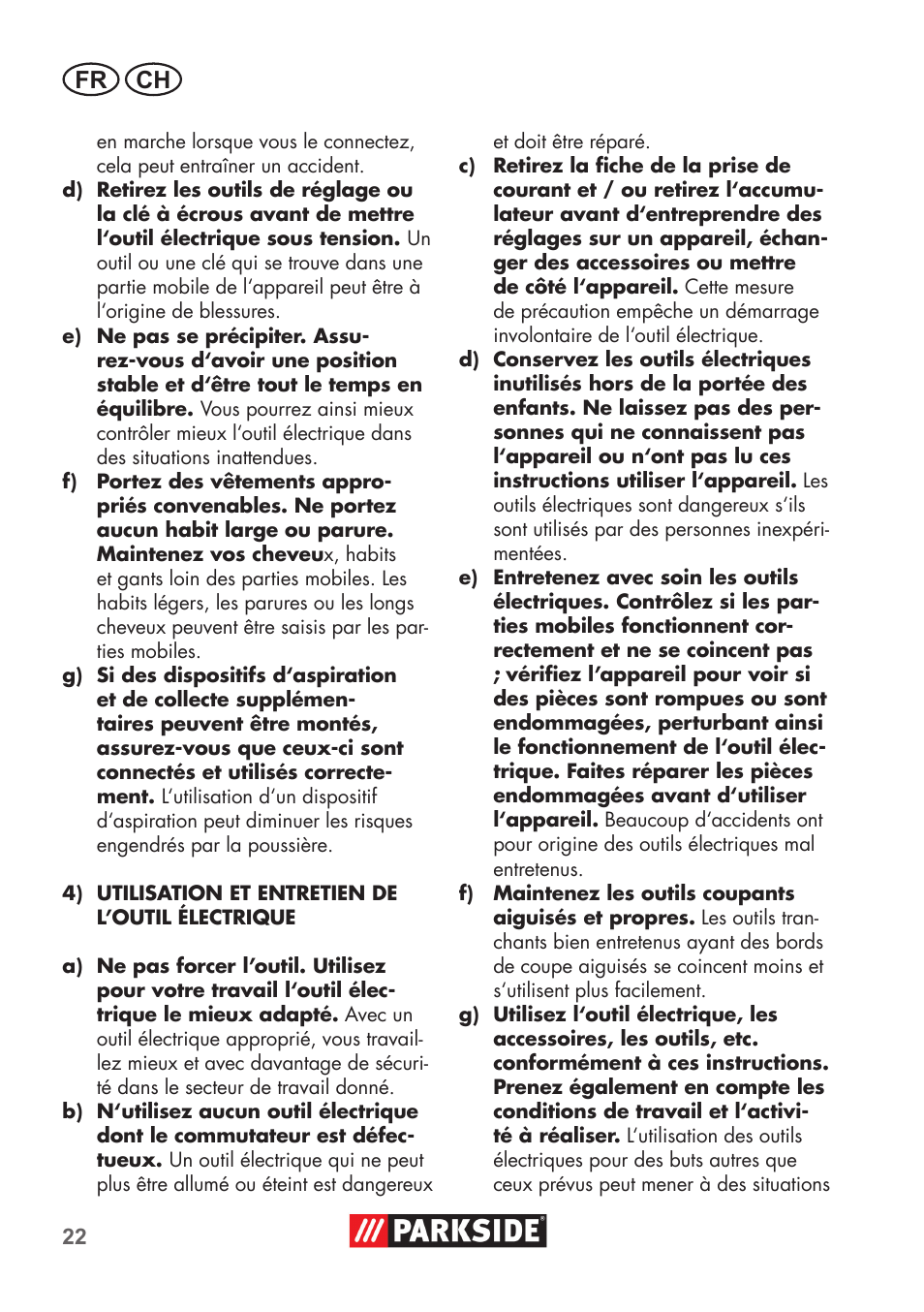 Fr ch | Parkside PSSA 3.6 C3 User Manual | Page 22 / 58