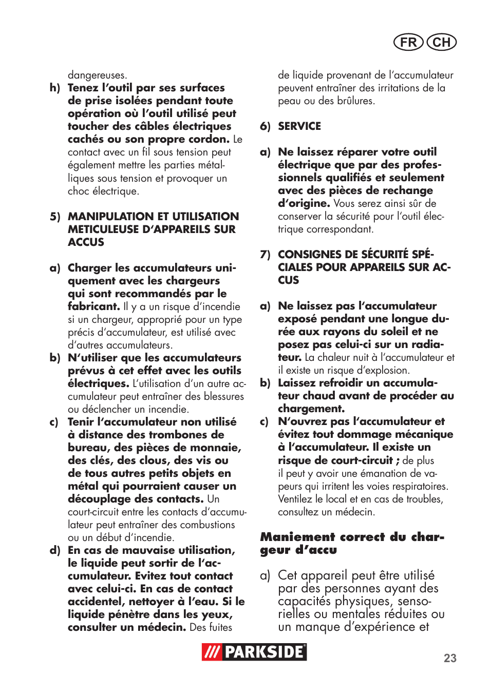 Fr ch | Parkside PSSA 3.6 C3 User Manual | Page 23 / 58