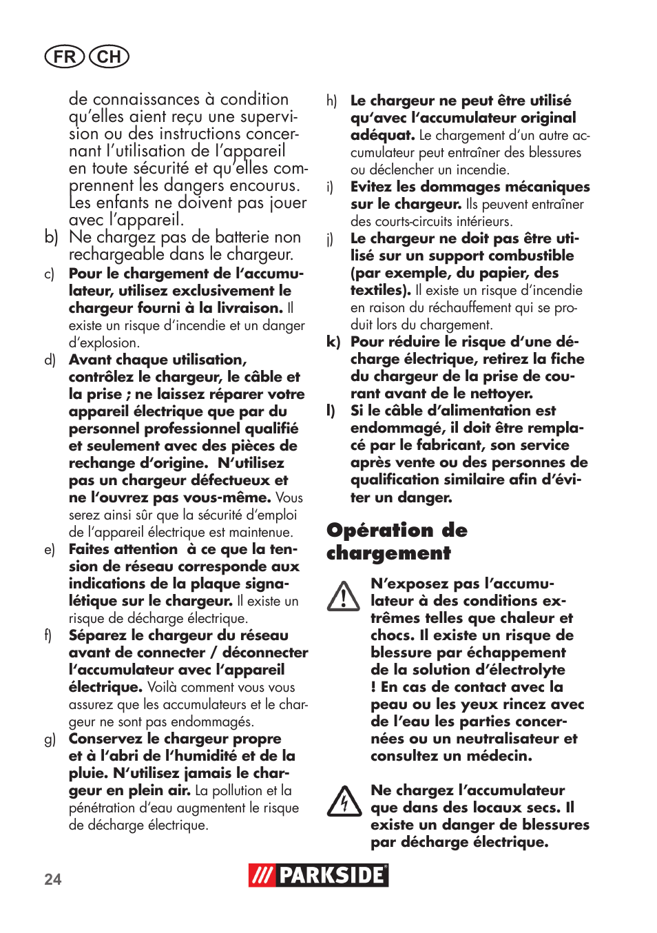 Opération de chargement | Parkside PSSA 3.6 C3 User Manual | Page 24 / 58