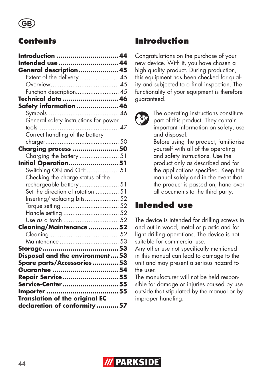 Parkside PSSA 3.6 C3 User Manual | Page 44 / 58