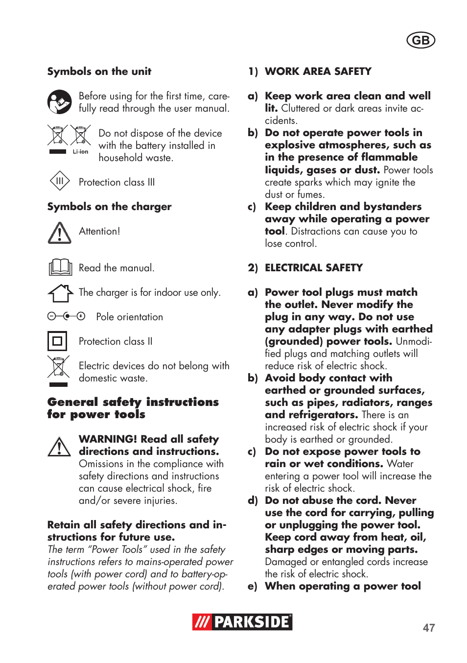 Parkside PSSA 3.6 C3 User Manual | Page 47 / 58