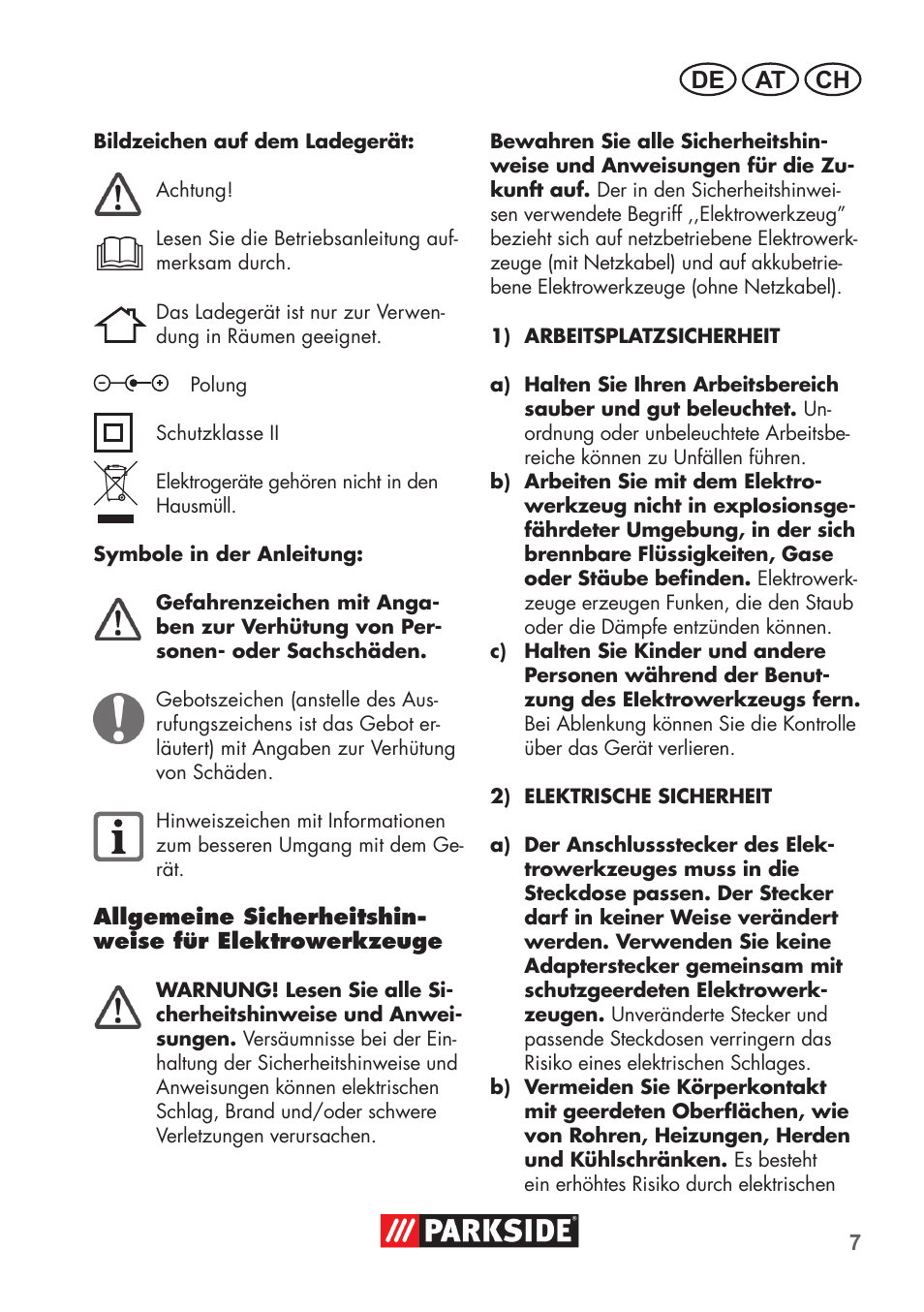 De at ch | Parkside PSSA 3.6 C3 User Manual | Page 7 / 58