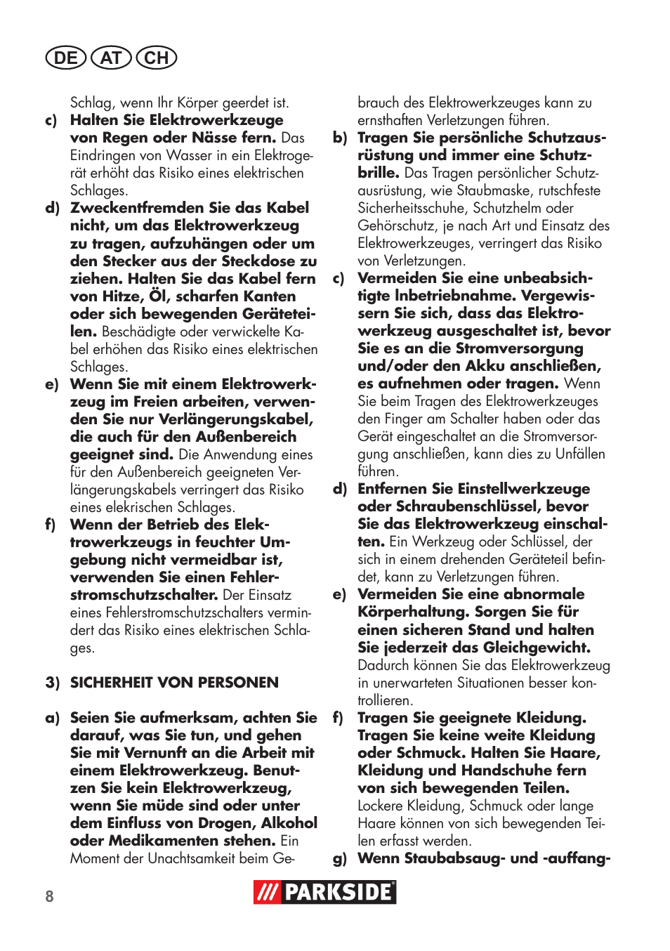 De at ch | Parkside PSSA 3.6 C3 User Manual | Page 8 / 58