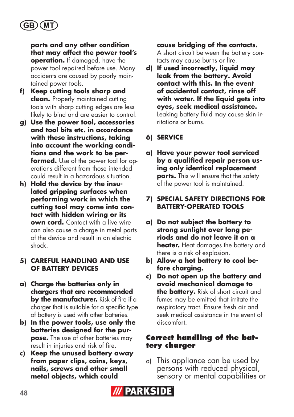 Gb mt | Parkside PSSA 3.6 C3 User Manual | Page 48 / 74