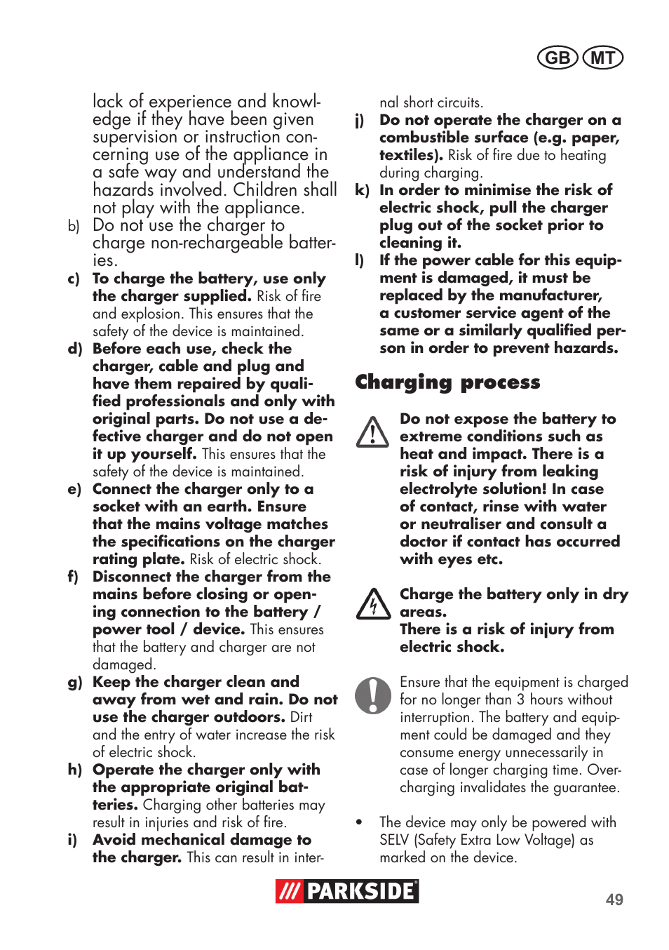 Charging process | Parkside PSSA 3.6 C3 User Manual | Page 49 / 74