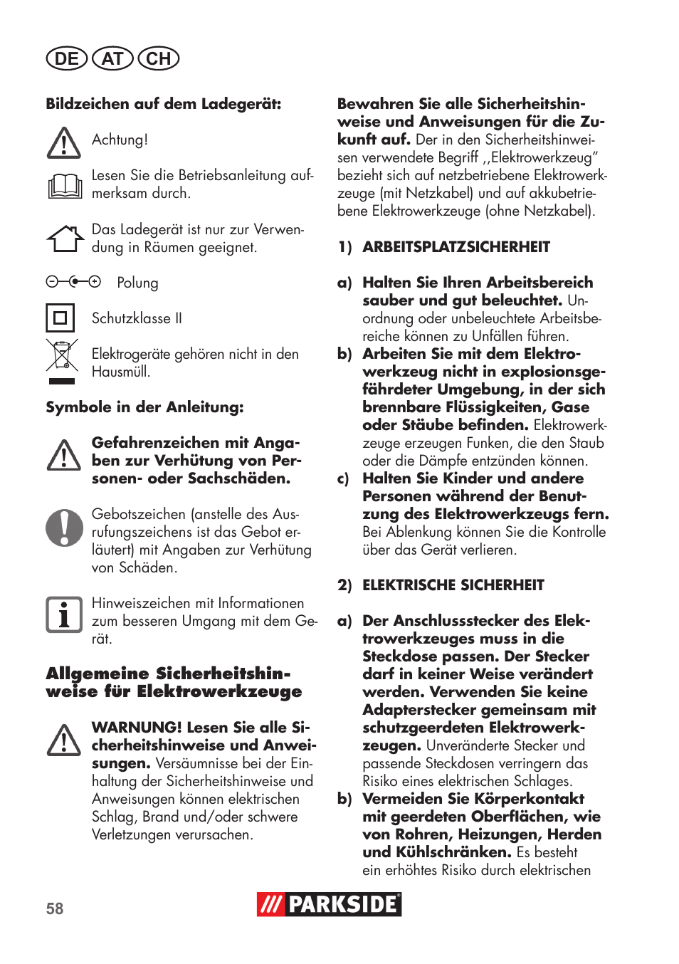 De at ch | Parkside PSSA 3.6 C3 User Manual | Page 58 / 74