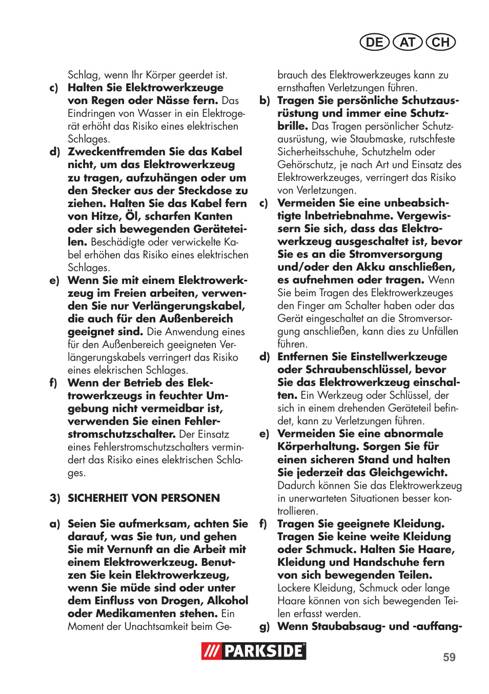 De at ch | Parkside PSSA 3.6 C3 User Manual | Page 59 / 74