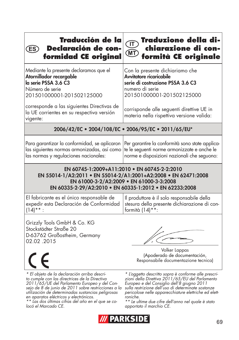 Parkside PSSA 3.6 C3 User Manual | Page 69 / 74