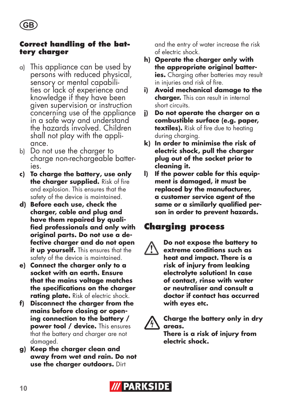 Charging process | Parkside PSSA 3.6 C3 User Manual | Page 10 / 82