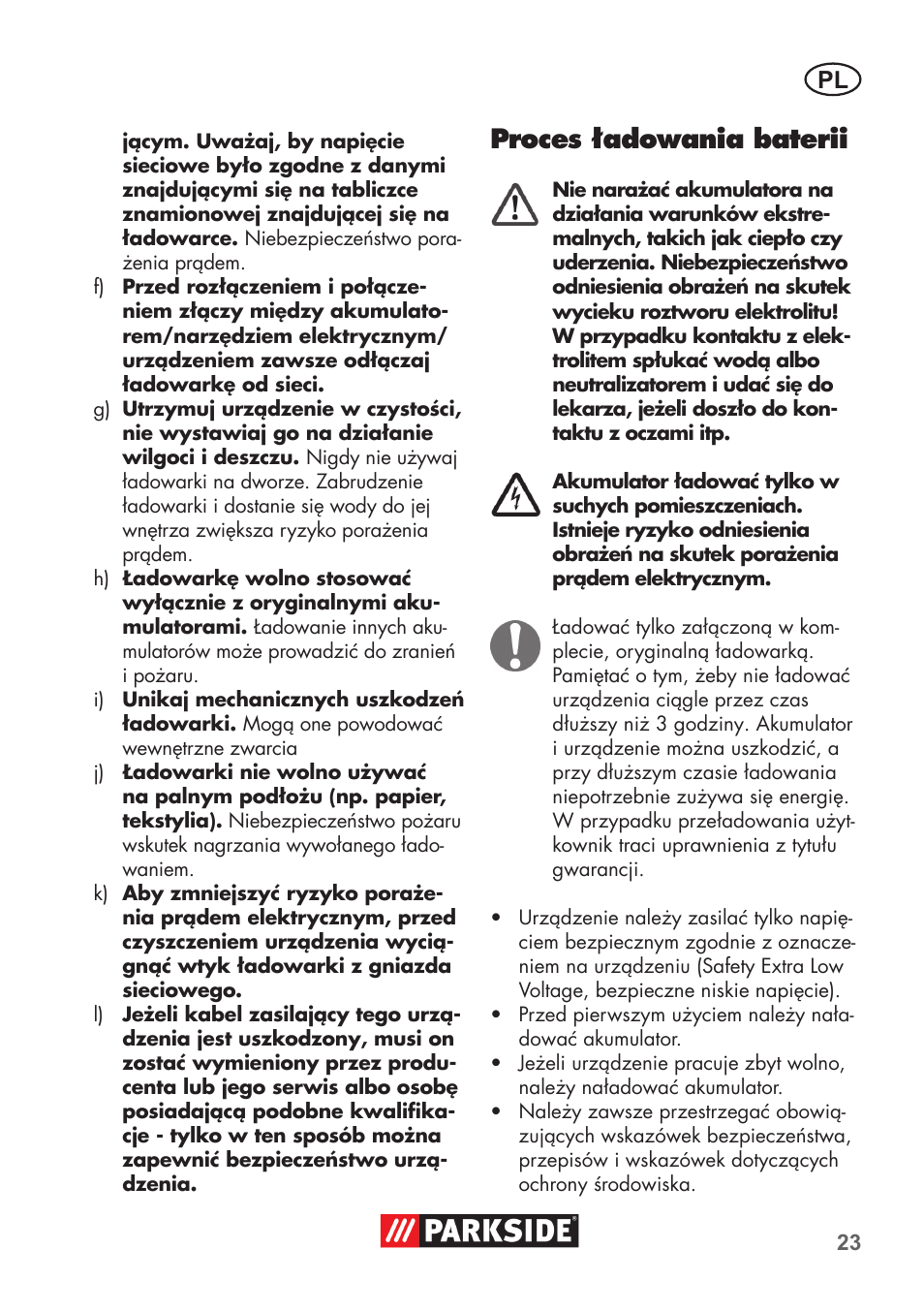 Proces ładowania baterii | Parkside PSSA 3.6 C3 User Manual | Page 23 / 82