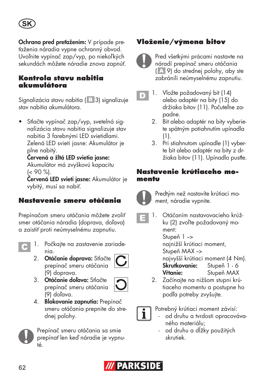 Parkside PSSA 3.6 C3 User Manual | Page 62 / 82