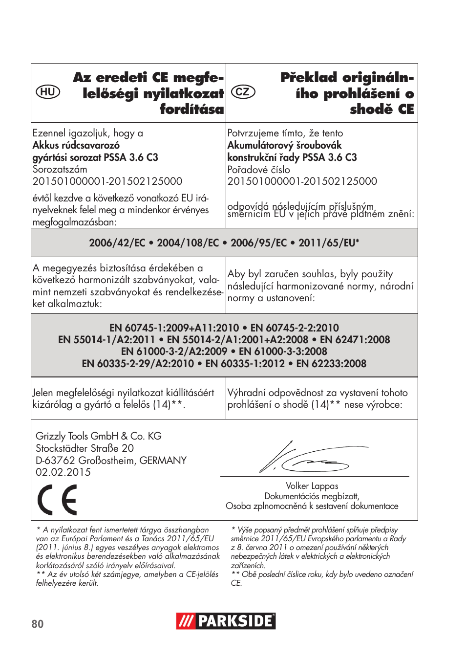 Parkside PSSA 3.6 C3 User Manual | Page 80 / 82