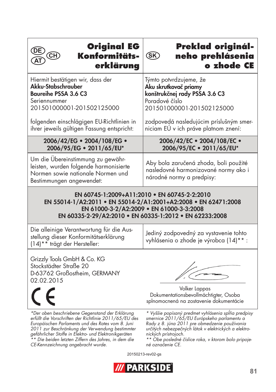 Parkside PSSA 3.6 C3 User Manual | Page 81 / 82