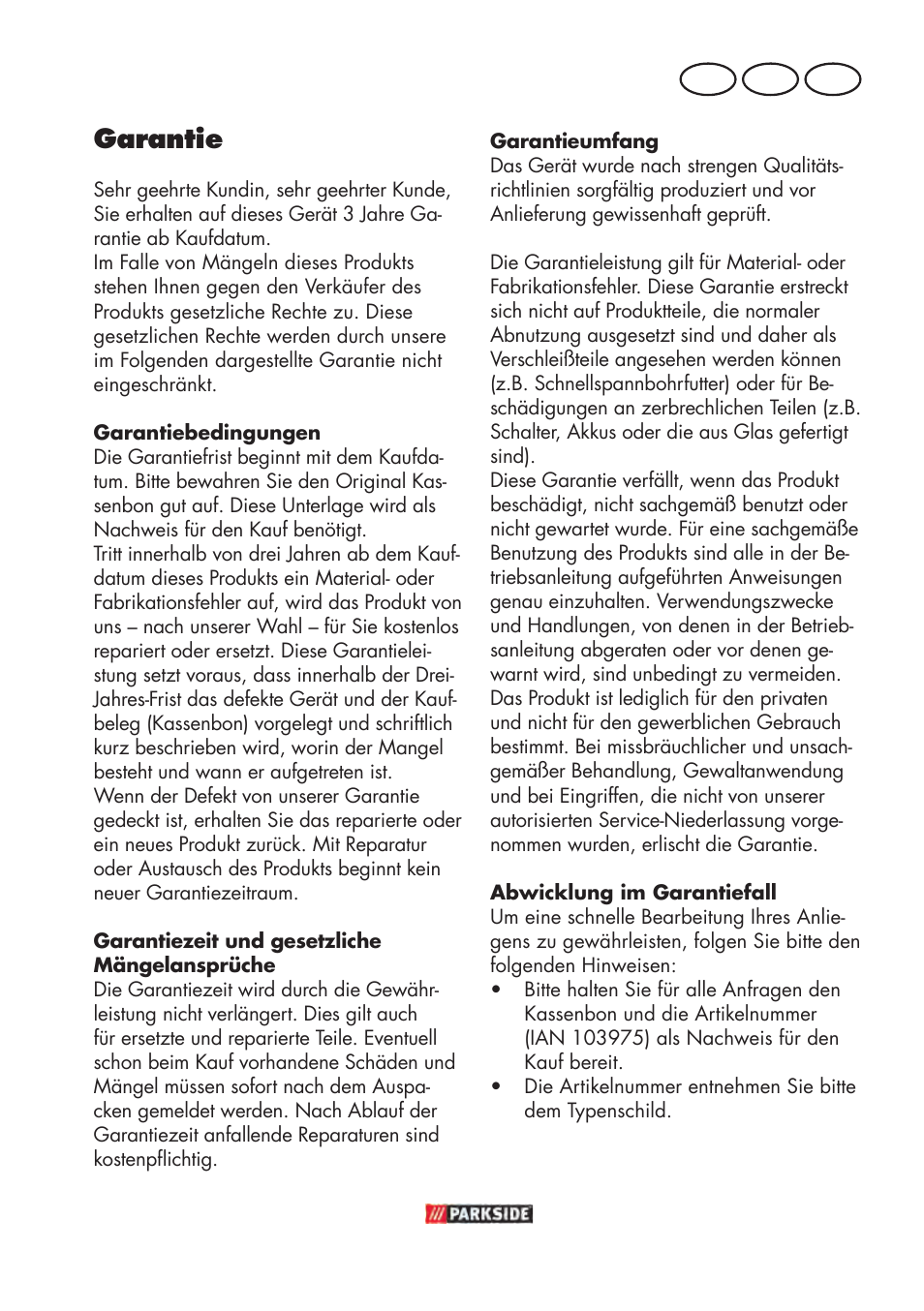 Garantie, De at ch | Parkside PABSW 10.8 B3 User Manual | Page 17 / 68