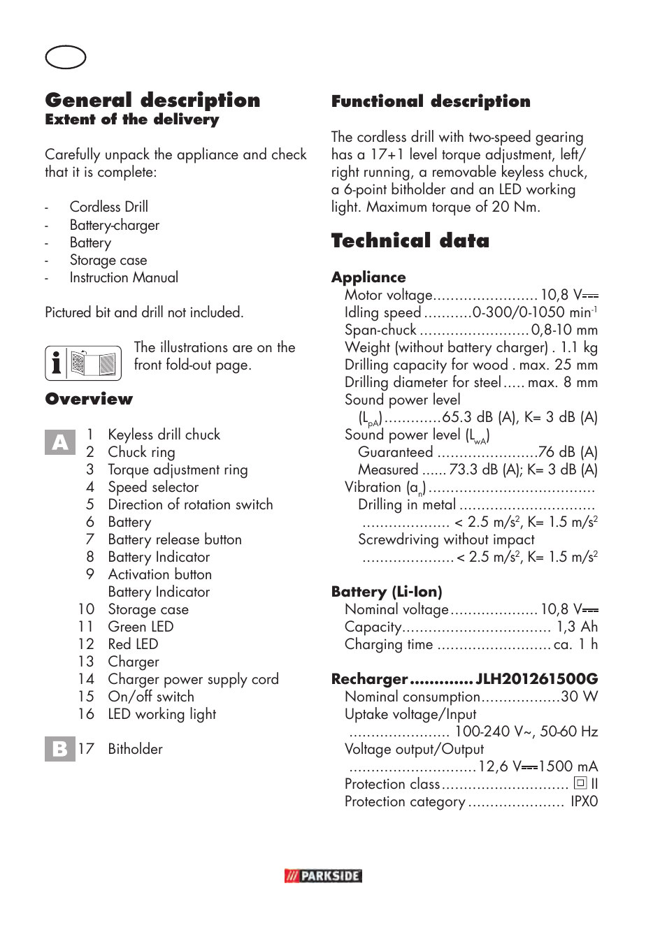 General description, Technical data | Parkside PABSW 10.8 B3 User Manual | Page 48 / 68