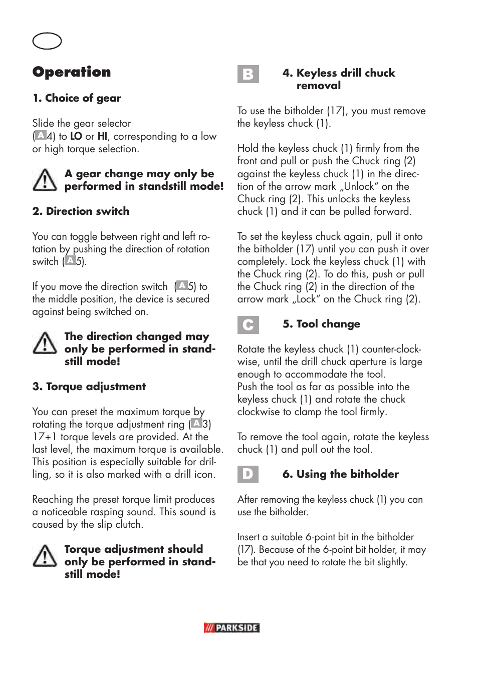Operation | Parkside PABSW 10.8 B3 User Manual | Page 56 / 68