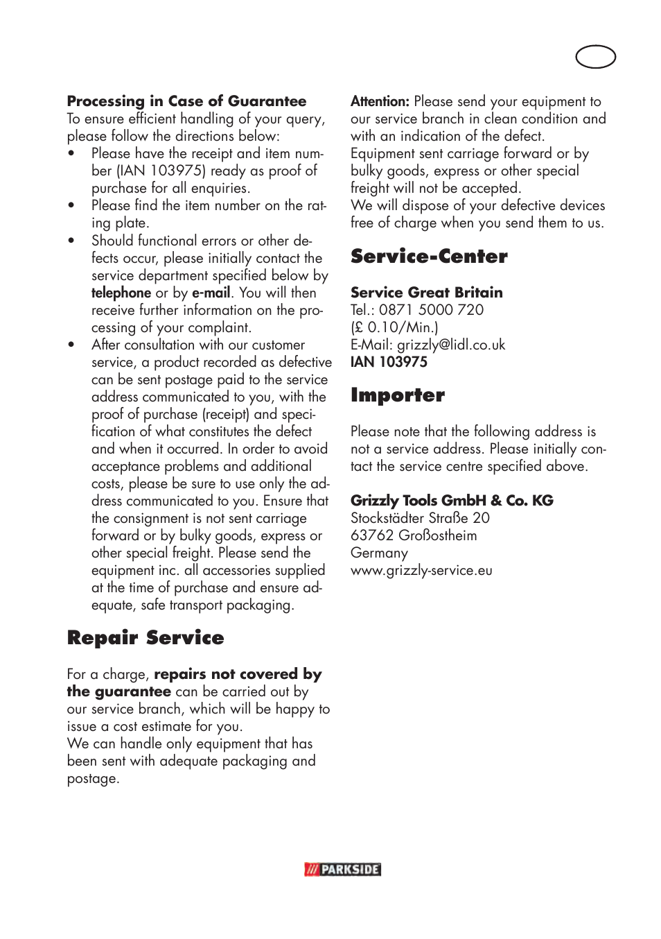 Repair service, Service-center, Importer | Parkside PABSW 10.8 B3 User Manual | Page 59 / 68