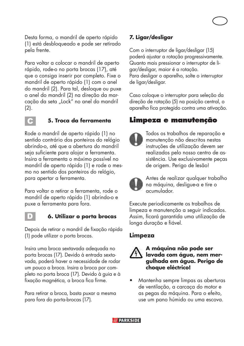 Limpeza e manutenção | Parkside PABSW 10.8 B3 User Manual | Page 41 / 84