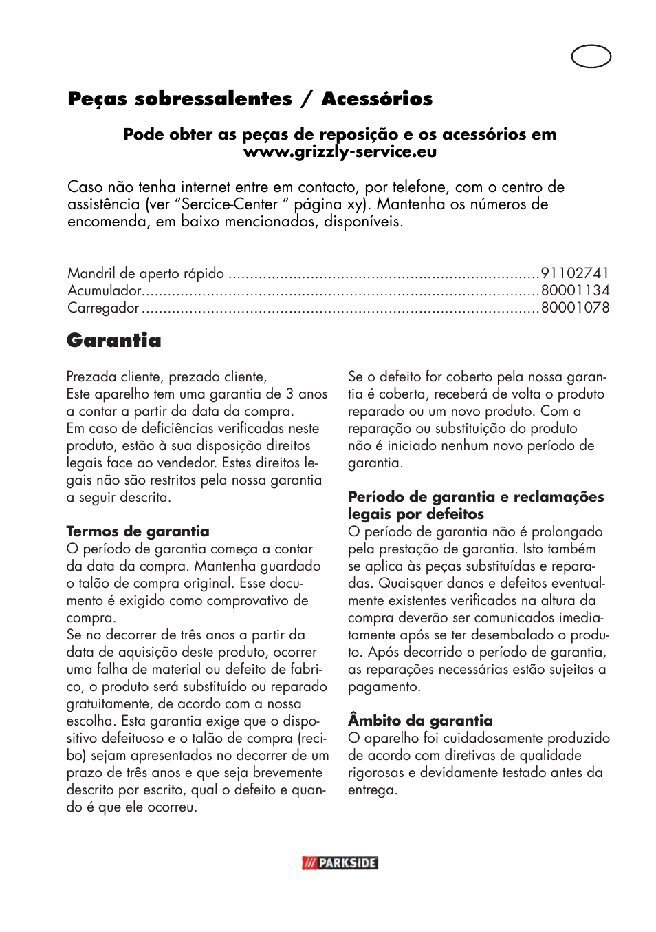 Garantia, Peças sobressalentes / acessórios | Parkside PABSW 10.8 B3 User Manual | Page 43 / 84