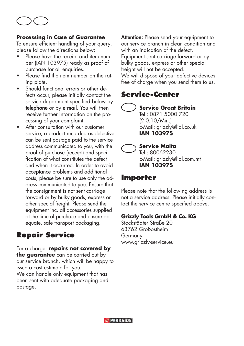 Repair service, Service-center, Importer | Gb mt | Parkside PABSW 10.8 B3 User Manual | Page 58 / 84