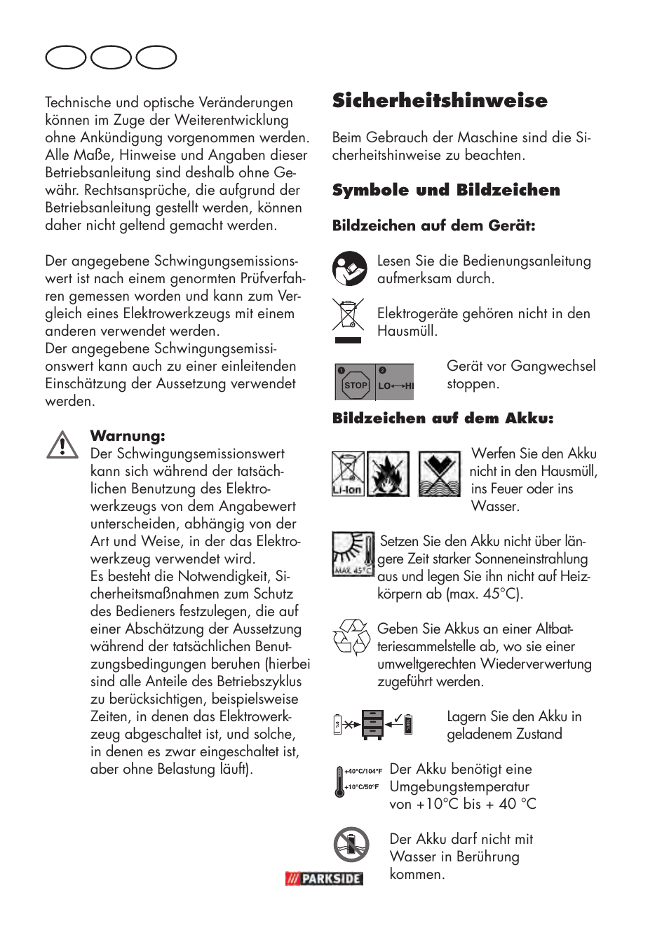 Sicherheitshinweise, De at ch | Parkside PABSW 10.8 B3 User Manual | Page 62 / 84