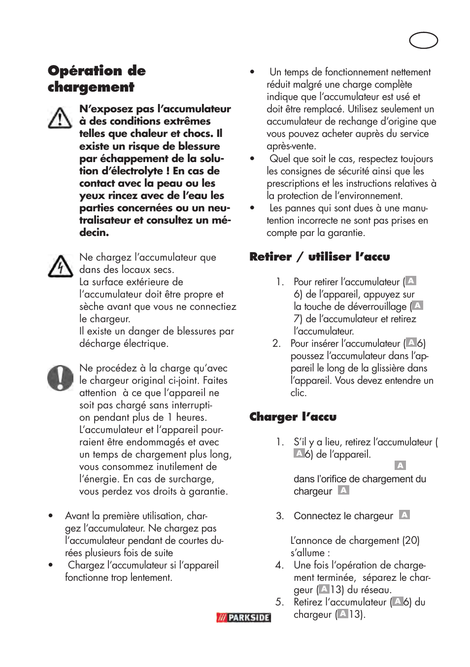 Opération de chargement | Parkside PABSW 10.8 B3 User Manual | Page 13 / 56