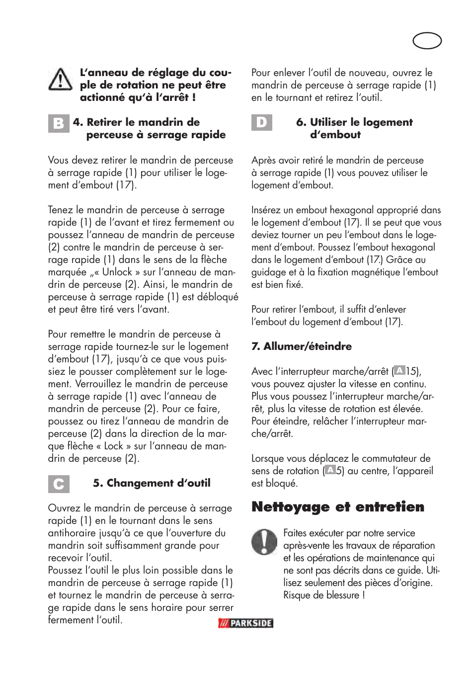 Nettoyage et entretien | Parkside PABSW 10.8 B3 User Manual | Page 15 / 56