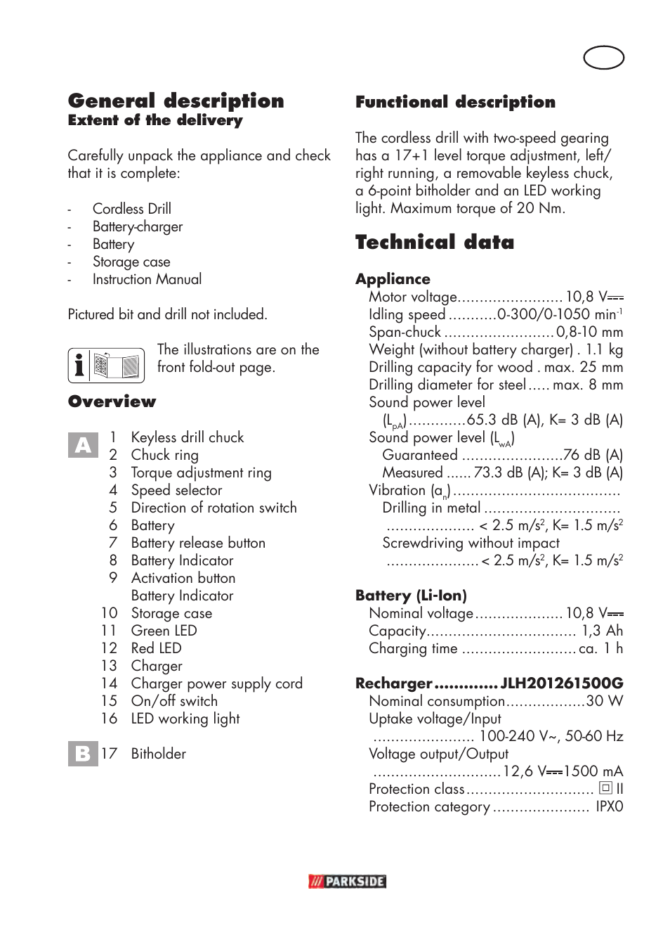 General description, Technical data | Parkside PABSW 10.8 B3 User Manual | Page 35 / 56