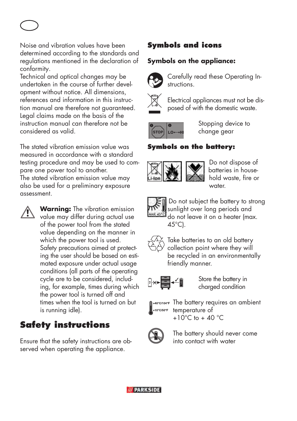 Safety instructions | Parkside PABSW 10.8 B3 User Manual | Page 36 / 56