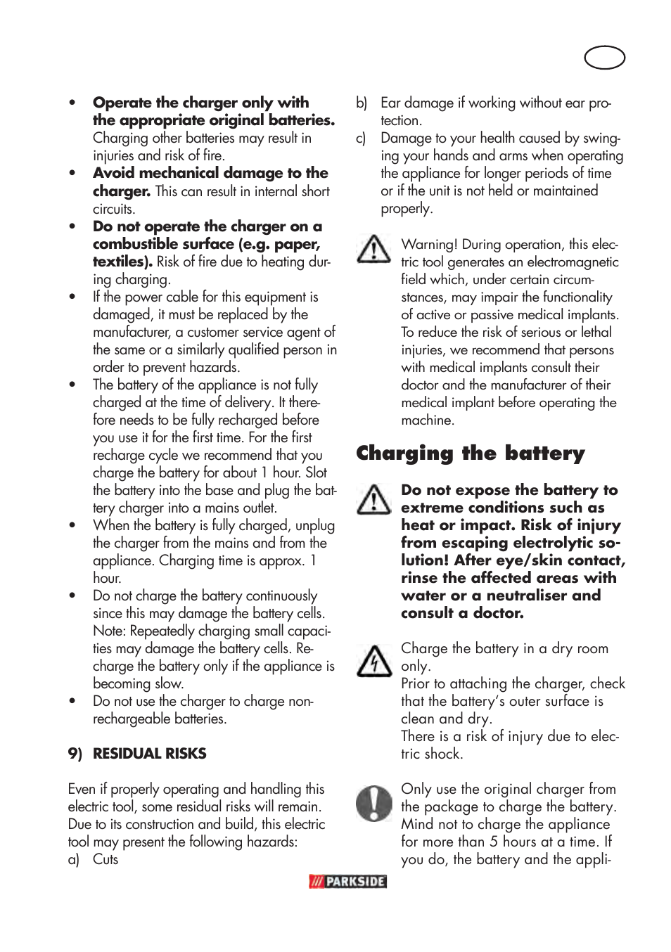 Charging the battery | Parkside PABSW 10.8 B3 User Manual | Page 41 / 56