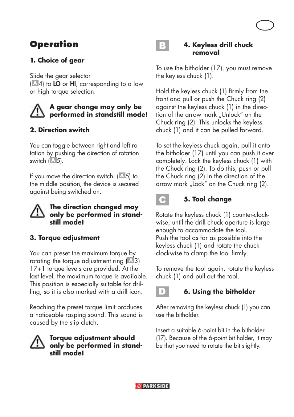 Operation | Parkside PABSW 10.8 B3 User Manual | Page 43 / 56