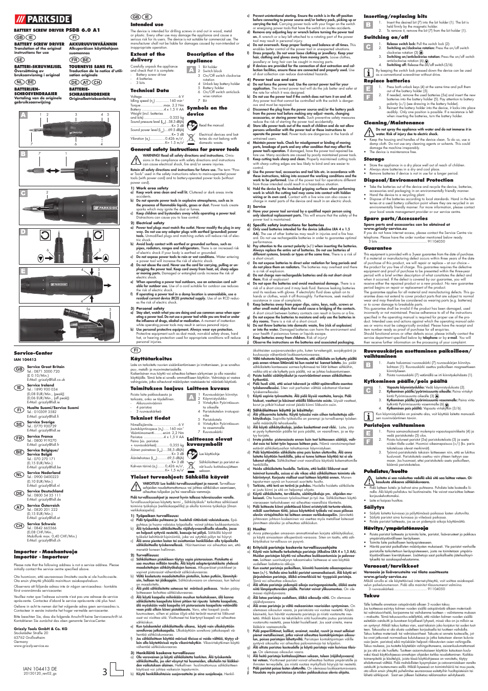 Parkside PSDB 6.0 A1 User Manual | 4 pages