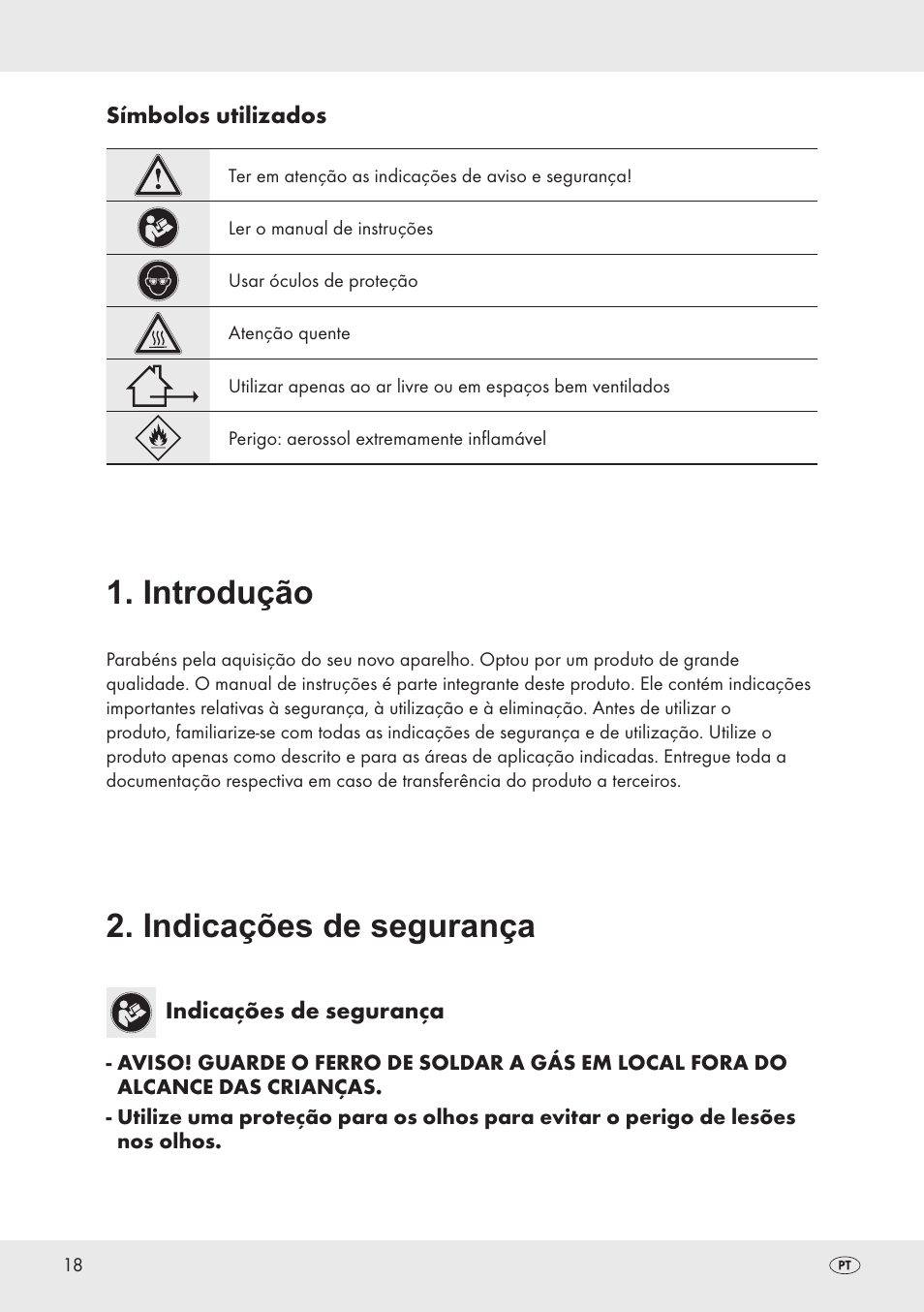 Introdução, Indicações de segurança | Parkside PT360 User Manual | Page 18 / 44