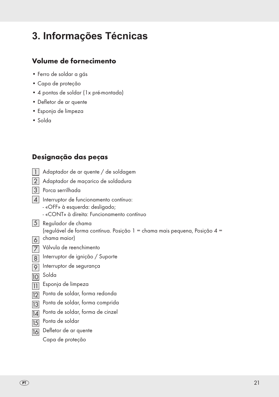 Informações técnicas | Parkside PT360 User Manual | Page 21 / 44