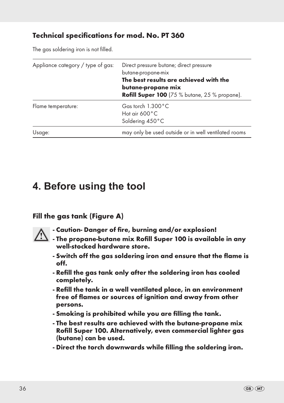 Before using the tool | Parkside PT360 User Manual | Page 36 / 44