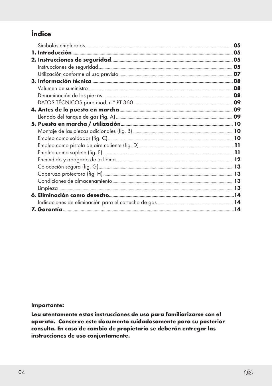 Índice | Parkside PT360 User Manual | Page 4 / 44
