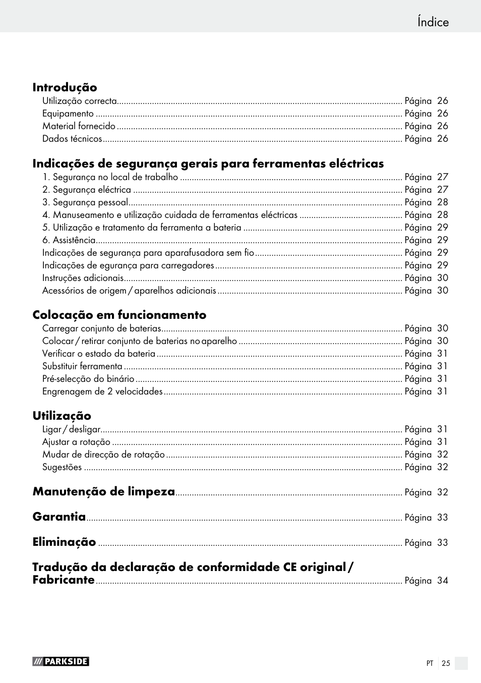 Índice | Parkside PABS 14.4 A1 User Manual | Page 25 / 55