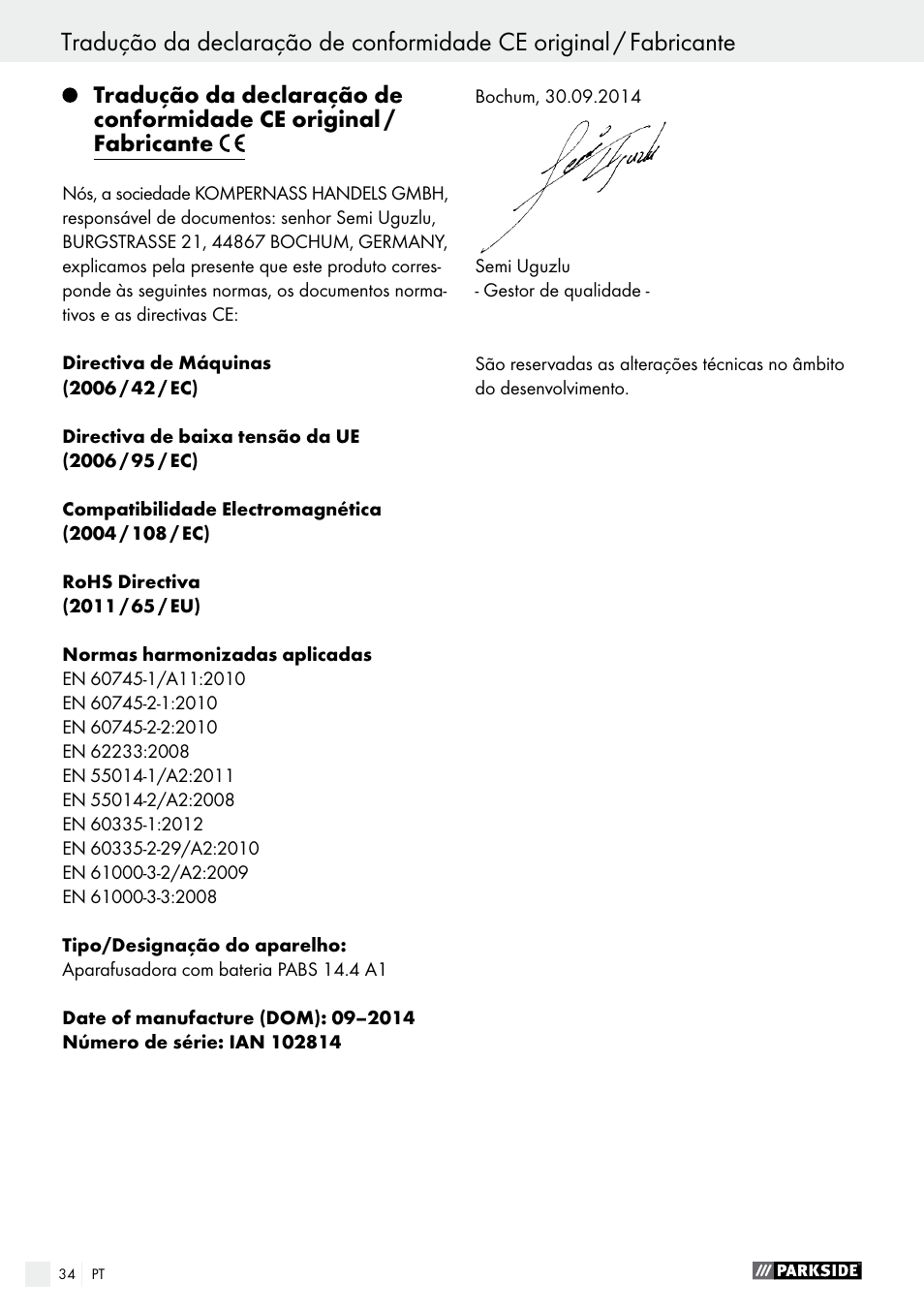 Parkside PABS 14.4 A1 User Manual | Page 34 / 55