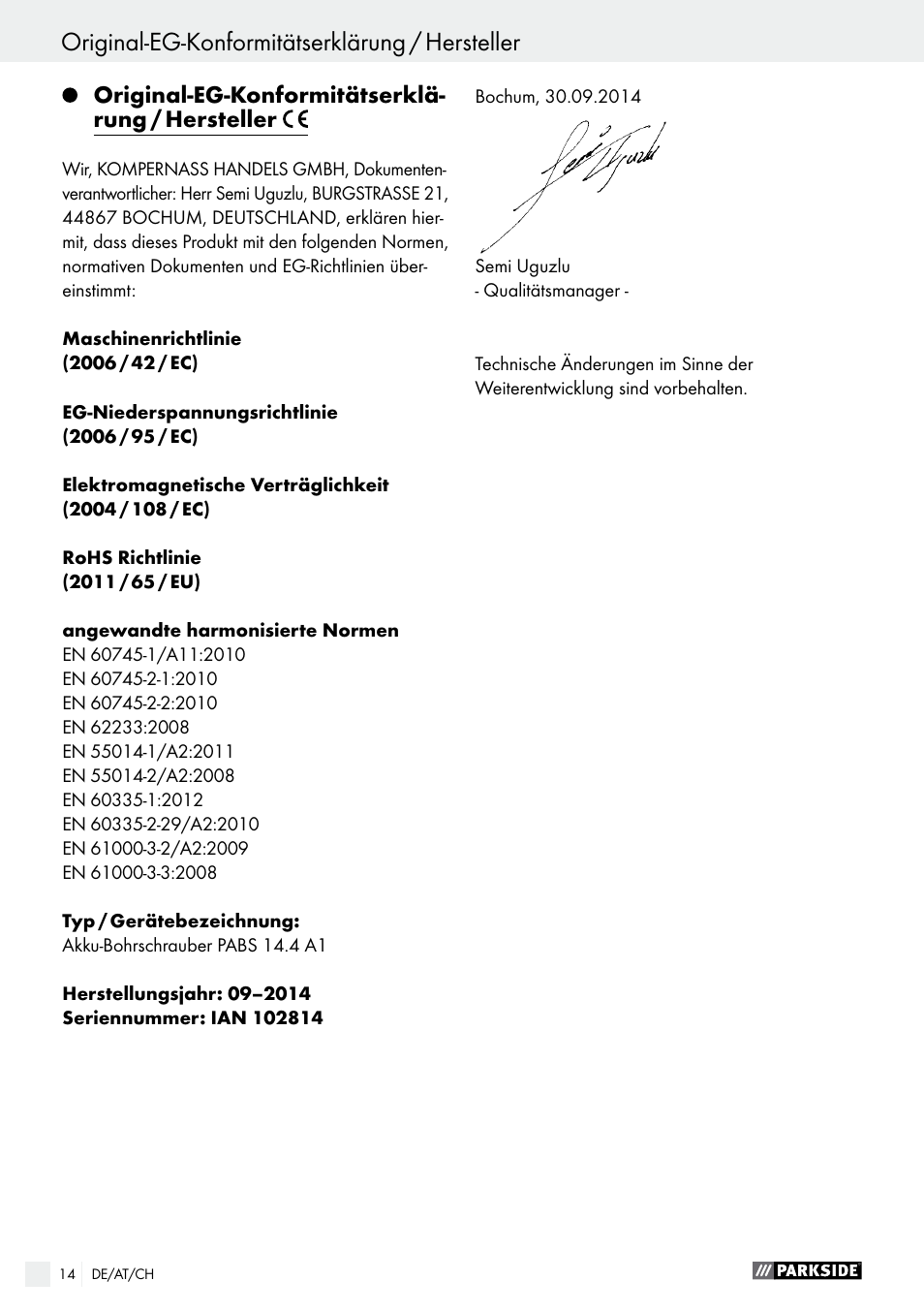 Parkside PABS 14.4 A1 User Manual | Page 14 / 44