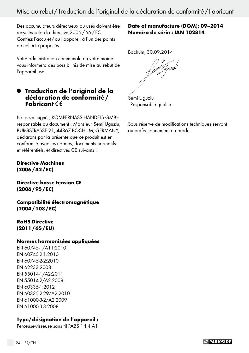Indice | Parkside PABS 14.4 A1 User Manual | Page 24 / 44