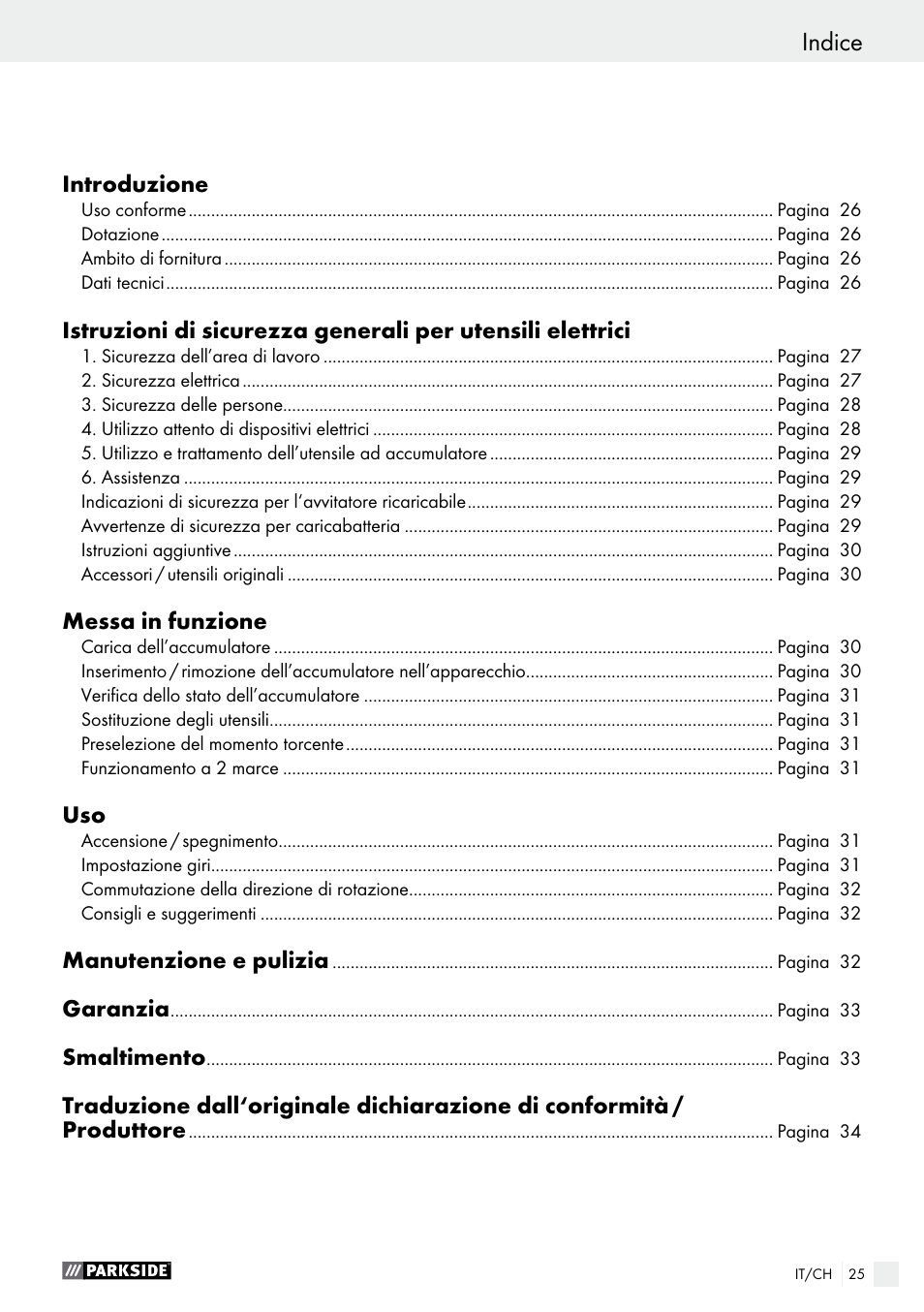 Indice | Parkside PABS 14.4 A1 User Manual | Page 25 / 44