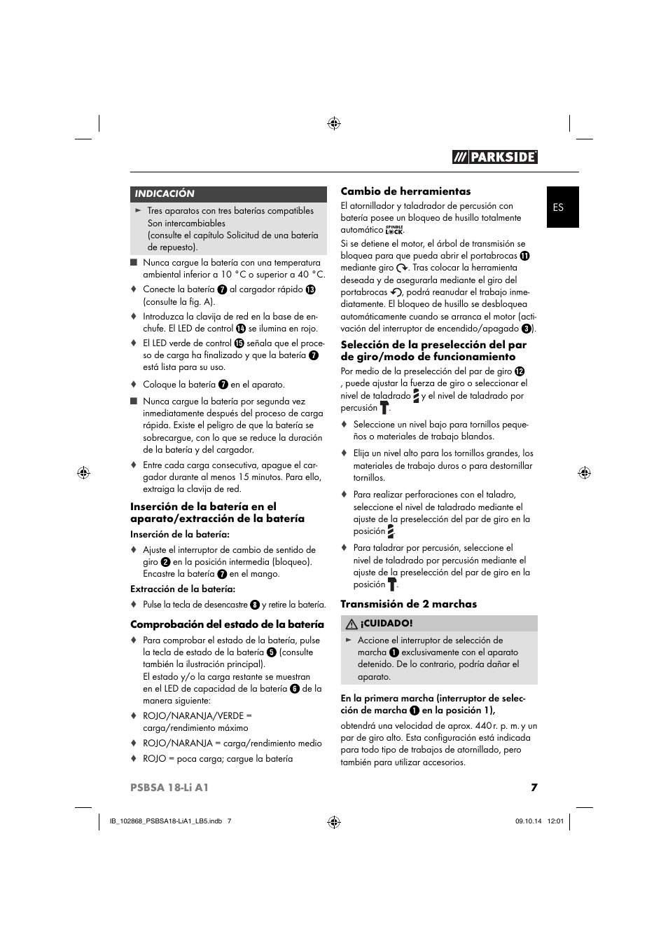 Parkside PSBSA 18-Li A1 User Manual | Page 10 / 64