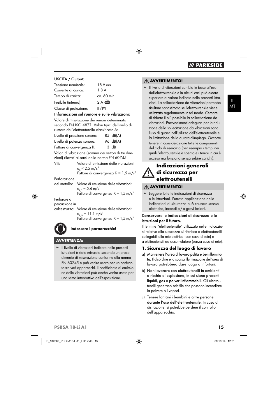 Parkside PSBSA 18-Li A1 User Manual | Page 18 / 64